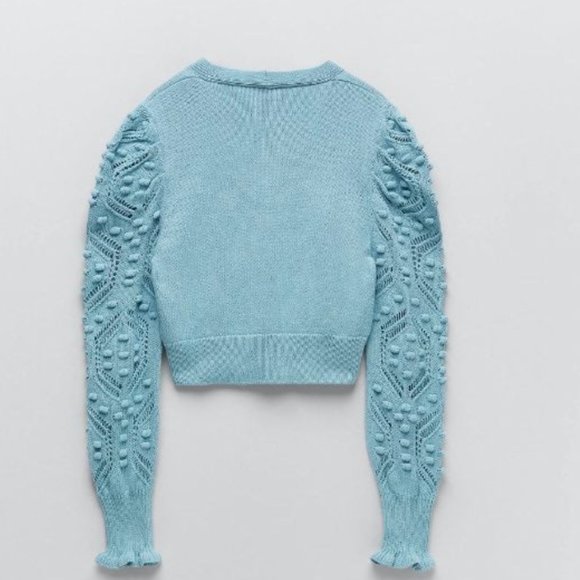 ZARA KNIT CARDIGAN SWEATER WITH JEWELED BUTTONS AND POMPOMS - Picture 4 of 10